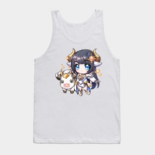 Taurus the Bull Chibi Zodiac Anime Girl Tank Top